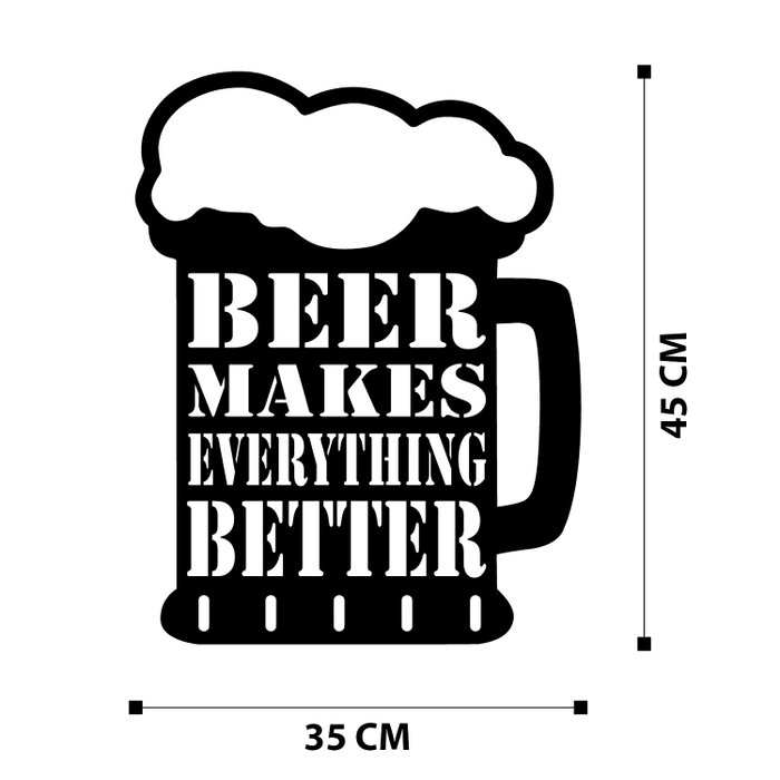 Wallity Beer Metal Decor - Accesorio de pared de metal negro